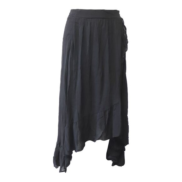 Maje Jonala Wrap-Over Crepe Midi Skirt in Black Viscose